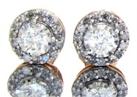 10kt Rose Gold 2/3 ct Diamond Halo Earrings