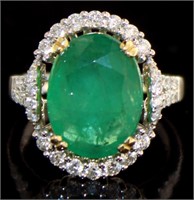 14kt Gold 6.57 ct Natural Emerald & Diamond Ring
