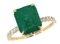 14k Gold 4.40 ct Natural Emerald & Diamond Ring