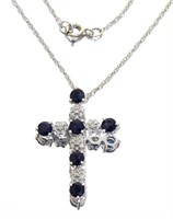 14k Gold 1.00 ct Sapphire & Diamond Cross Necklace