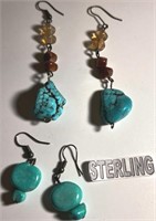 E - 2 PAIR OF STERLING SILVER & STONES EARRINGS