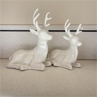 Pair of White Ceramic Reindeer