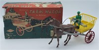 Vtg Windup Wolverine Horse Drawn Farm Wagon w/ Box