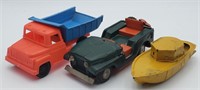 Vintage Tin Army Jeep, Tin Boat, and Rubber Dump
