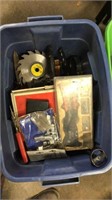 2 totes of misc tools (hand saws, clamps, saw