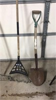 2 rakes, 2 shovels