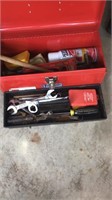 Toolbox with tools (wrenches, drill bits, hand