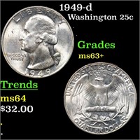 1949-d Washington Quarter 25c Grades Select+ Unc