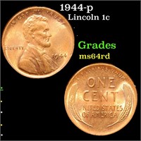 1944-p Lincoln Cent 1c Grades Choice Unc RD