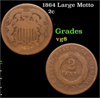 1864 Large Motto Two Cent Piece 2c Grades vg, very