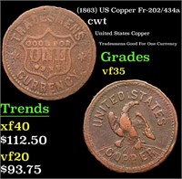 (1863) US Copper Civil War Token Fr-202/434a 1c Gr