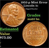 1952-p Lincoln Cent Mint Error 1c Grades Select Un