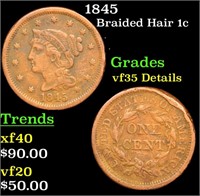 1845 Braided Hair Large Cent 1c Grades VF Details