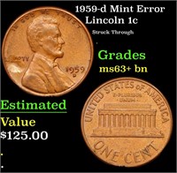 1959-d Lincoln Cent Mint Error 1c Grades Select+ U