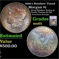 1880-s Morgan Dollar Rainbow Toned $1 Graded ms65