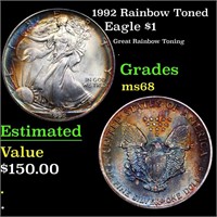 1992 Silver Eagle Dollar Rainbow Toned $1 Grades G