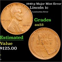 1940-p Lincoln Cent Major Mint Error 1c Grades Sel