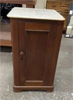 Marble Top Walnut Side Commode Cabinet