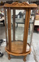 63" Oak Curved Glass Lighted Curio Cabinet