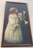 Girl With Lilies Print Framed