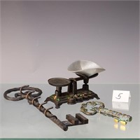Vintage wrought iron key holder, brass enameled ke