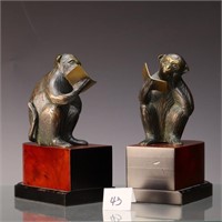 Bronze monkey statues bookends