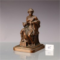 One antique bronze statue bookend