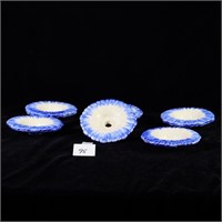 Six blue and white Victorian candle drip plate