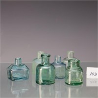 Light blue and green antique inkwells 6 pieces