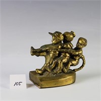 PM Craftsman heavy brass sculpture of children pla