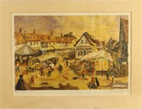 Unframed “market Day in Milden hall” signed and nu