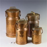Four vintage Turkish copper grain canisters with l