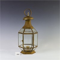 Antique brass and glass candle lantern etched glas