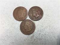 Three 1887 Indian head cents