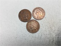 Two 1904 and one 1905 Indian head cents