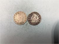 Two 1902 Liberty head nickels
