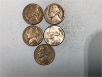 Six WW II silver nickels
