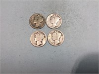 Four Mercury dimes