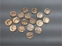 18 Roosevelt dimes, 1960 to 1964