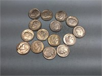 15 Roosevelt dimes, 1960 to 1964