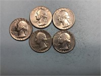 Five 1966 Washington quarters