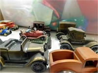 6 Metal Décor Classic Cars & 3 Wood Cars