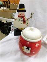 Wood Snowman, Christmas Jar, Vintage Lights