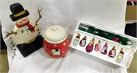 Wood Snowman, Christmas Jar, Vintage Lights