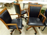 4 Wood and Leather Like Chairs Good Shape
