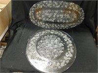 2 Clear glass platters w/frosted fruits