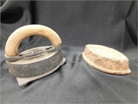 Vintage Wood Handled Cast Iron & Asbestos Iron