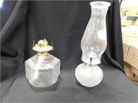 2 7" Vintage Oil Lamps, 1 has no Shade