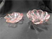 2 Candy Dishes, 1 Pink and 1 Dark Pink and Clear