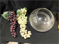 Clear Glass Bowl and Plastic Grapes
